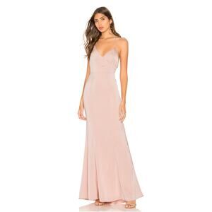Lovers + Friends Vilailuck Gown‎ Blush Pink Satin Maxi Dress Halter Sz XS